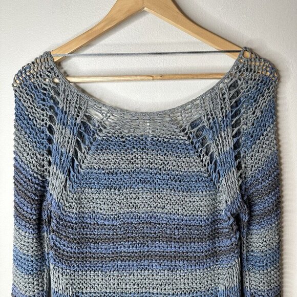 Free People Sweater Womens Small Blue Loose Knit Artsy Crochet Coastal Beachy - Picture 11 of 13